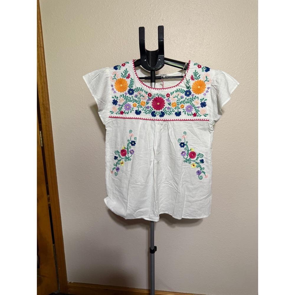 Umgee USA‎ Women Small White Floral Embroidered Flutter Sleeve Boho Blouse NWT
